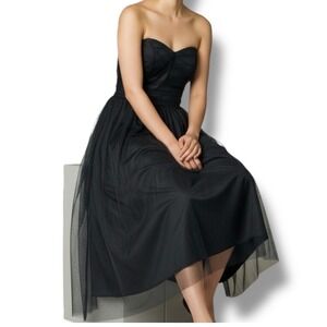 Banana Republic Black Tulle Strapless Sweetheart Cocktail Dress Size 8 Bow Back